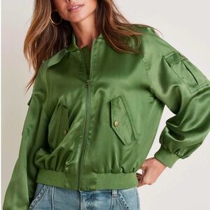 VENUS Green Bomber Jacket with Oversized Fit and Elastic Waist
